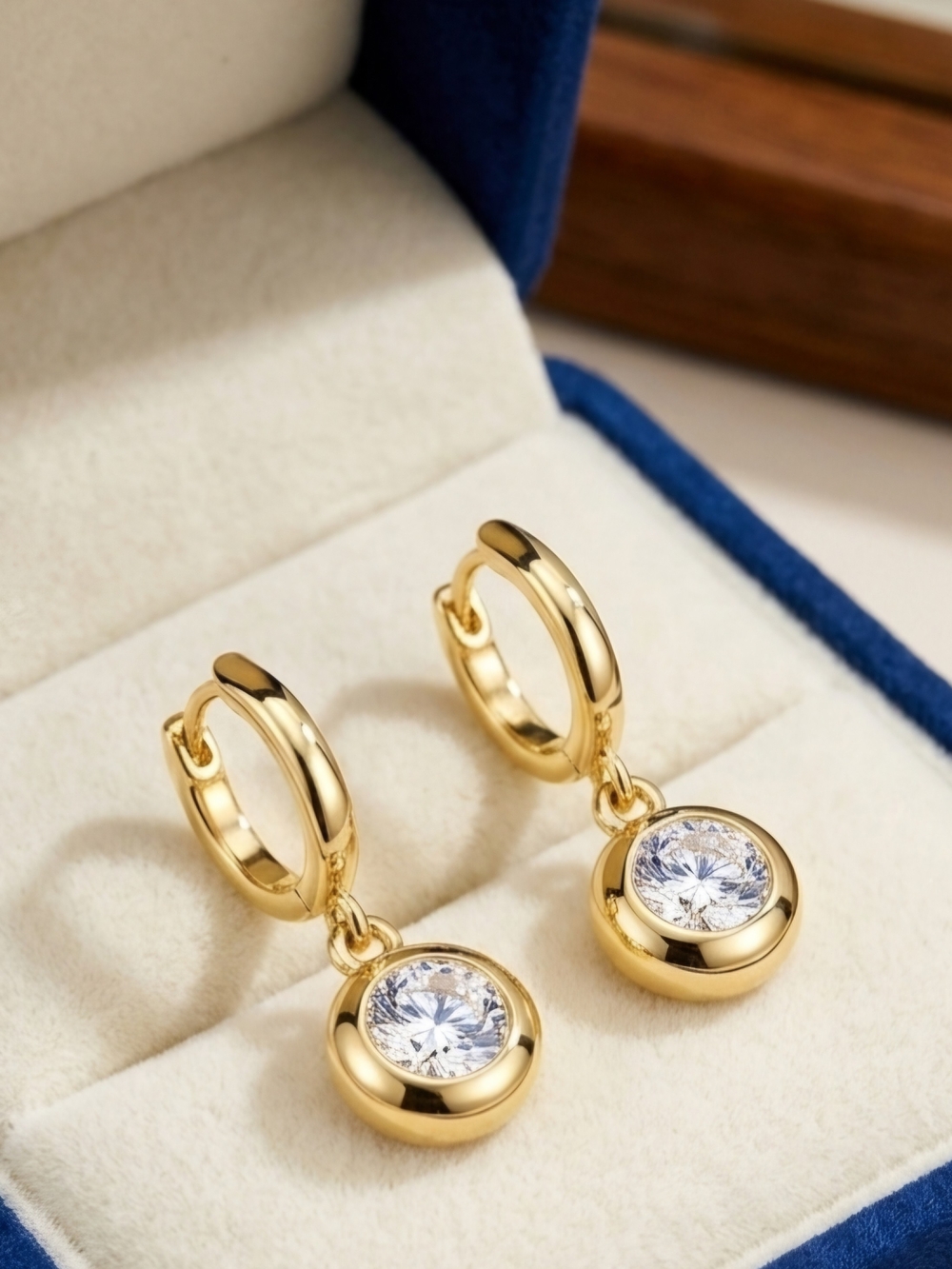 Moissanite 2.4 CTW Gold Huggie Drop Hoop Earrings